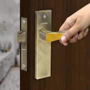 Plantex Heavy Duty Door Lock ÃƒÂ¢Ã¢â€šÂ¬Ã¢â‚¬Å“ Bathroom Door Lock/Mortise 8inch Keyless Plate Handle Set for Home/Bathroom/Store Room/Balcony/Office with Baby Latch (8085, Brass Antique & PVD Gold)