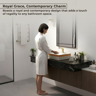 Plantex Ceramic Designer Washbasin for Bathroom/Countertop Basin/Rectangle Tabletop Wash Basin for Restaurant/Hotel (19 x 15 x 5.5 Inch-White & Gold)