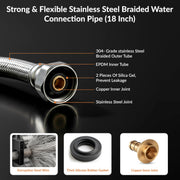 Plantex Stainless Steel Leak Proof Geyser Connection Pipe | 18 Inch Hot & Cold Water Geyser Pipe |  Set of 2  | G1/2 Thread | Connection Pipe for Water Heater, Mixer & Sink | Chrome(pk-2)