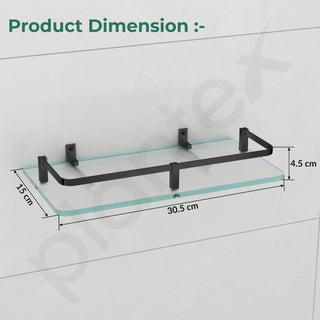 Plantex Bathroom Accessories - Wall Mounted Bathroom Shelf/Glass Shelves for Kitchen/Living Room with Black Brass Railings (Frosted - 12x6 Inches - Pack of 3)