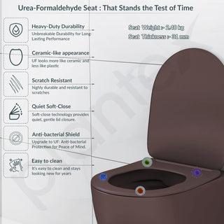 Plantex Imported Ceramic Wall Hung Commode/Western Commode for Toilet/Commode with Soft Closing Seat - P Trap (Round-Matt Brown)