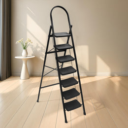 Plantex Hercules Pro 7-Step Foldable Ladder for Home with 150 kg Load Capacity/Heavy-Duty GI Steel Ladder/Anti-Slip Wide Step/Strong, Stable & Multi-Purpose (Black)