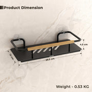 Plantex Self Adhesive Bathroom Shelf/Stainless Steel Bathroom Shelf Rack/Wall Shelf for Bathroom/Bathroom Organiser without Drill/Bathroom Accessories Set- Pack of 1 (12x5 inches, Gold & Black)
