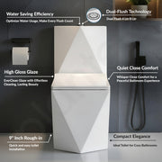Plantex Ceramic Commode for Toilet/Rim Washdown One Piece Western Toilet/Commode with Soft Closing Toilet Seat - S Trap Outlet (Diamond, White Glossy)