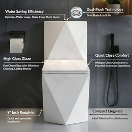 Plantex Ceramic Commode for Toilet/Rim Washdown One Piece Western Toilet/Commode with Soft Closing Toilet Seat - S Trap Outlet (Diamond, White Glossy)