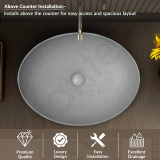 Plantex Table Top Wash Basin for Bathroom/Designer Ceramic Basin/Countertop Vessel Sink Basin/Wash Basin Over Counter for Home/Office (Light Grey - 20 x 15.5 x 5 Inch)