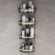 Plantex Self Adhesive Corner Shelf for Bathroom Wall/Aluminium & Stainless Steel Corner Rack/Storage Organizer/Bathroom Accessories Set- Pack of 4 (8 x 8 inch, Satin & Black)