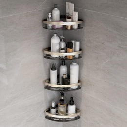 Plantex Self Adhesive Corner Shelf for Bathroom Wall/Aluminium & Stainless Steel Corner Rack/Storage Organizer/Bathroom Accessories Set- Pack of 4 (8 x 8 inch, Satin & Black)