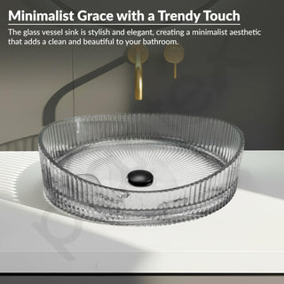 Plantex Transparent Glass Basin for Bathroom/Tabletop Round Wash Basin/Luxury Countertop Basin for Home/Office/Hotel (Somky - 15x15x5 inch)