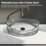 Plantex Transparent Glass Basin for Bathroom/Tabletop Round Wash Basin/Luxury Countertop Basin for Home/Office/Hotel (Somky - 15x15x5 inch)