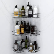 Plantex Drill Free Bathroom Corner Shelf/Adhesive Shelf for Kitchen with Magic Sticker/Bathroom Accessories Set- GI Metal (Pack of 3)