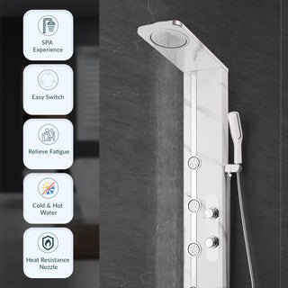 Plantex SS-304 Marble Textured Shower Panel for Bathroom with Showerhead/Hand Shower with Hose Pipe & Clamp/Body Massage Jets/Bathroom Shower System -(KM-8099)