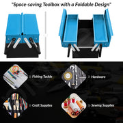 Plantex 18 Inch Metal Tool Box/Empty Tool Kit Box With Large Capacity & Strong Handle/3 Cabinet Tools Box for Home Use/Tool Organizer for Essential Tools - (Blue & Black)