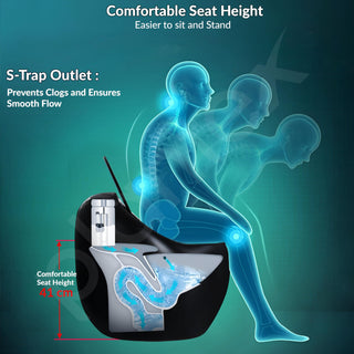 Plantex Imported Commode for Toilet/Rimless Siphonic Vacuum Jet Flush Western Commode/Floor Mounted Western Toilet with Soft Closing Toilet Seat - (Black Matt)