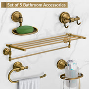 Plantex 304 Grade Stainless Steel Bathroom Accessories Set of 5 - Towel Stand/Napkin Ring/Soap Dish/Toothbrush Stand/Robe Hooks - Niko (Brass Antique)