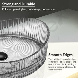 Plantex Transparent Glass Basin for Bathroom/Tabletop Round Wash Basin/Luxury Countertop Basin for Home/Office/Hotel (Somky - 15x15x5 inch)