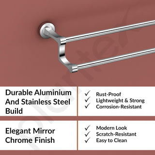 Plantex Premium Stainless Steel & Aluminum Dual Towel Rod/Towel Hanger for Bathroom/Towel Stand/Bathroom Accessories (24 Inch-Chrome)