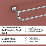 Plantex Premium Stainless Steel & Aluminum Dual Towel Rod/Towel Hanger for Bathroom/Towel Stand/Bathroom Accessories (24 Inch-Chrome)