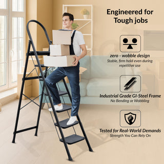 Plantex Hercules Pro 7-Step Foldable Ladder for Home with 200 kg Load Capacity/Heavy-Duty GI Steel Ladder/Anti-Slip Wide Step/Strong, Stable & Multi-Purpose (Black)