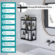 Plantex 3 Tier Self Adhesive Bathroom Shelf/Multipurpose Bathroom Countertop Storage Shelf/Metal Standing Spice Rack Storage Organizer for Kitchen(Black, Powder Coated)