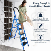 Plantex Premium 6 Step Ladder/Steel Ladder for Home Use/Wide Anti Skid Step Ladder/Non-Slip Handgrip(Blue & Black)