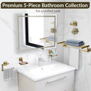 Plantex 304 Grade Stainless Steel Bathroom Accessories Set of 5 - Towel Stand/Napkin Ring/Soap Dish/Toothbrush Holder/Robe Hanger - Squaro (Brass Antique)