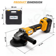Plantex Cordless Angle Grinder 21V/Brushless Motor/125mm Cutting Disc/0-7000 RPM/Variable Speed Angle Grinder with 2 Batteries/Charger & Carrying Case – Yellow (APS-ML-A005)