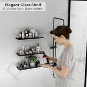 Plantex Premium Black Glass Shelf for Bathroom/Kitchen/Living Room - Bathroom Accessories (Polished, 18x6 Inches) - Pack of 3