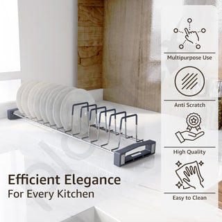 Plantex Premium Stainless Steel Plate Stand for Kitchen Cabinet/13 Slot Plate Rack for Kitchen/Rubber Gripped Saucer Plate Holder(Size-4 inches, Slot- 13, Pack of 1)