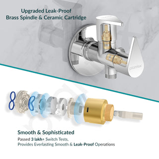 Plantex Pure Brass 2-Way Angle Valve Tap for Bathroom with Brass Wall Flange & Teflon Tape- Quarter Turn Tap (PAC-1808-Chrome Finish)