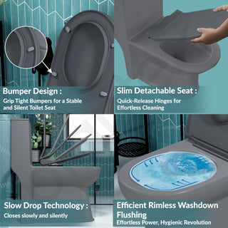 Plantex Platinum Ceramic Rimless Western Commode/Washdown One Piece Western Toilet/Commode for Bathroom with Soft Close Toilet Seat - S Trap Outlet (Smoke)