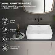 Plantex Ceramic Wash Basin/Basin for Bathroom/Tabletop/Countertop Wash Basin/Bathroom Basin - (Glam, White)