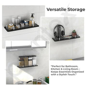 Plantex Premium Black Glass Shelf for Bathroom/Kitchen/Living Room - Bathroom Accessories (Polished, 18x6 Inches) - Pack of 3