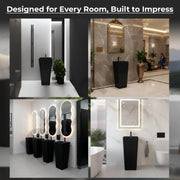 Plantex Pedestal Wash Basin/Acrylic Resin & Quartz Free Standing Wash Basin/Square Basin for Bathroom/Home/Office/Hotel - (10049, Black)
