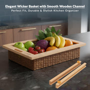 Plantex Wooden and PVC Wicker Basket/Pull Out Cabinet Organizer/Wicker Basket for Modular Kitchen Storage -Pack of 1 (20 x 16.5 x 6 inch)