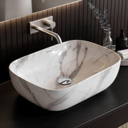 Plantex Ceramic Marble Tabletop Wash Basin/Bathroom Basin Sink/Countertop Basin/Washbasin for Bathroom (Marble Basin with Grey Veins - 18 x 13 x 5.5 Inch)