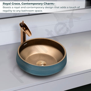 Plantex Ceramic Round Washbasin for Bathroom/Designer Tabletop Wah Basin/Counter Top Basin/Vessel Sink for Hotel/Restaurant/Living Room(NC-642,16 x 16 x 6.5 Inch)