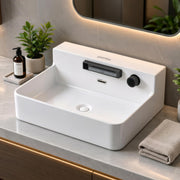 Plantex Ceramic Tabletop WashbasinWall mount Basin with Dual Waterflow Modes/Wash Basin for Bathroom with 10 Years Glaze Warranty/Hot and Cold Adjustable Knob(White, 24 x 18.5 x 10 Inch)