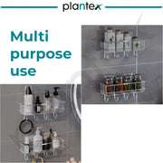 Plantex Stainless Steel Bathroom Organiser Without Drill/Multipurpose Shelf with Hooks/Drill Free Shampoo Holder for Bathroom - Wall Mount - Pack of 2 (Chrome)