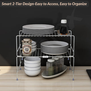 Plantex Stainless Steel 2- Tier Shelf Organizer for Kitchen Storage/Foldable and Detachable kitchen shelf organiser/Rack Organiser for Storage