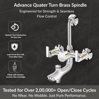 Plantex Pure Brass Wall Mixer for Bathroom 3 in 1 with L-Bend Provision for Overhead and Hand Shower/Mixer Tap for Bathroom with Water Saving Nozzle and Brass Wall Flange (Bal-519-Chrome)