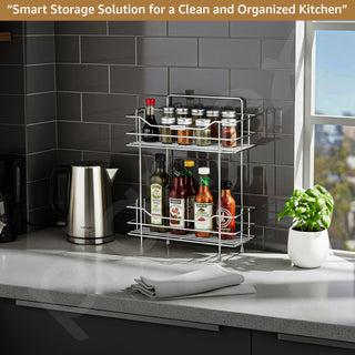 Plantex Stainless Steel Kitchen Rack Stand/2-Tier Spice Rack For Kitchen Storage/Multipurpose Masala Stand for Kitchen