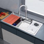 Plantex 304 Grade Stainless Steel Smart Waterfall Sink/Kitchen Sink with Integrated Waterfall, Cupwasher, Dustbin and Digital Display - All in One Sink for Kitchen (38x18x9 Inch - Silver Matt)