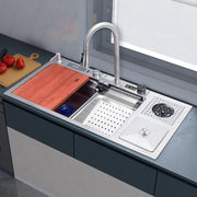 Plantex 304 Grade Stainless Steel Smart Waterfall Sink/Kitchen Sink with Integrated Waterfall, Cupwasher, Dustbin and Digital Display - All in One Sink for Kitchen (38x18x9 Inch - Silver Matt)