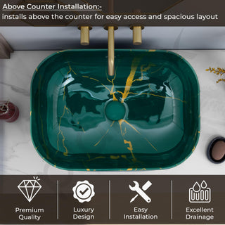 Plantex Tabletop Wash Basin for Bathroom/Designer Countertop Bathroom Sink/Ceramic Rectangle Vessel Sink Basin for Home/Office (20x14x5.5 Inch - Green)