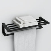 Plantex Space Aluminium Towel Rack with Fix Towel Rod/Towel Bar/Towel Hanger/Towel Stand for Bathroom/Bathroom Accessories (Black)