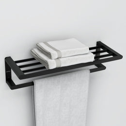 Plantex Space Aluminium Towel Rack with Fix Towel Rod/Towel Bar/Towel Hanger/Towel Stand for Bathroom/Bathroom Accessories (Black)