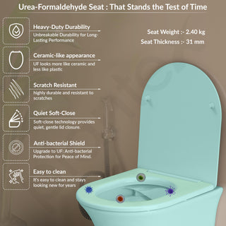 Plantex Imported Western Commode/Wall Hung Commode for Toilet/Rimless Washdown Western Toilet with Soft Close Toilet Seat Cover - P Trap (1163 - Matt Light Green)