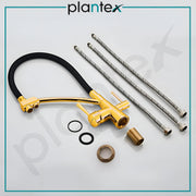 Plantex Pure Brass Kitchen Taps for Home Sink/3-in-1 Sink Mixer Tap with Built-in RO Outlet/360Ã‚Â° Swivel Spout with Pull Down Kitchen Faucet-(Gold & Black)