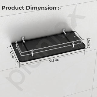 Plantex Wall Mount Glass Shelf for Bathroom/Shelves for Kitchen/Black Glass Shelf, Polished (12x6 Inches - Pack of 2)